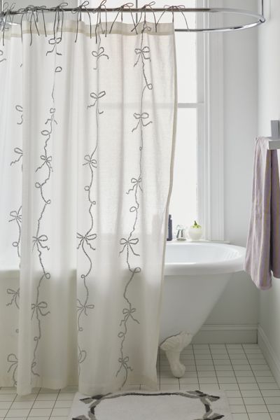 Shop Urban Outfitters Lacey Bows Shower Curtain In Silver Metallic At