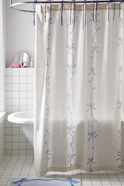 Shop Urban Outfitters Lacey Bows Shower Curtain In White At
