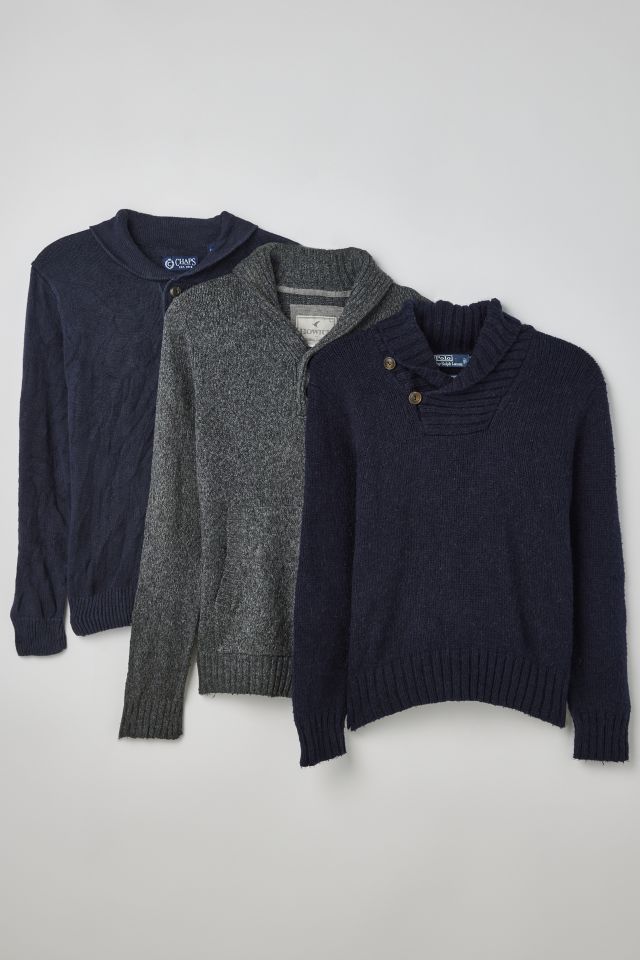 Navy blue outlet shawl collar sweater