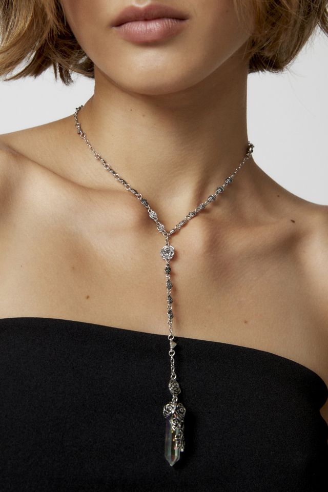 Crystal Rose Lariat Necklace