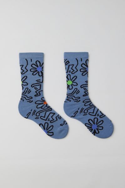 Keith Haring Dancing Flower Crew Sock In Slate, Men's At Urban Outfitters