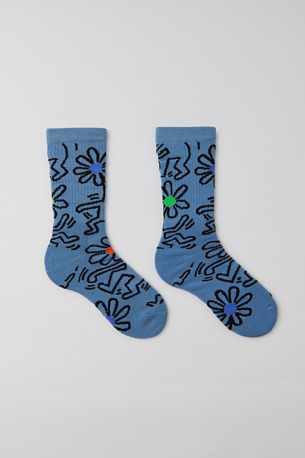Keith Haring Dancing Flower Crew Sock In Slate, Men's At Urban Outfitters