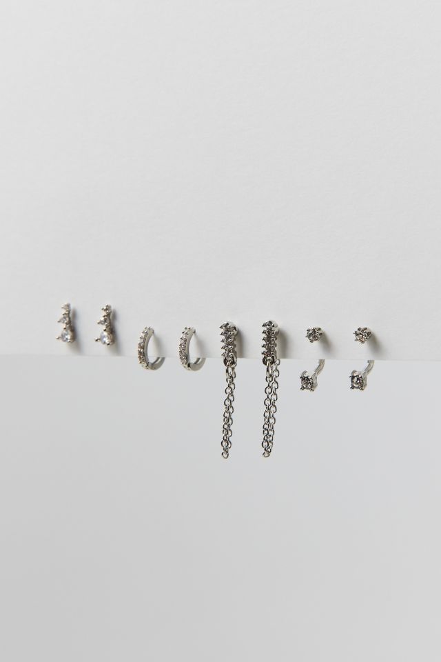 Ensemble de Boucles d'Oreilles Délicates à Tige et Anneaux avec Strass #3
