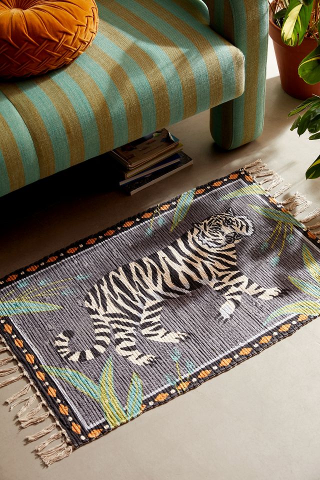 Walking Tiger Printed Rag Rug | Urban Outfitters Canada