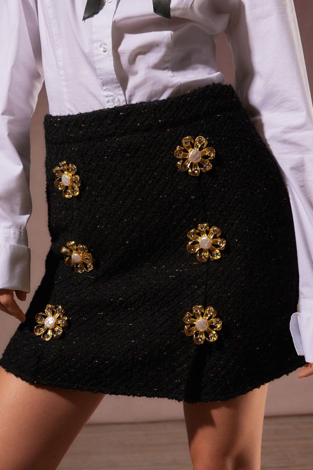 Sister Jane Zoya Tweed Flower-Button Mini Skirt #1