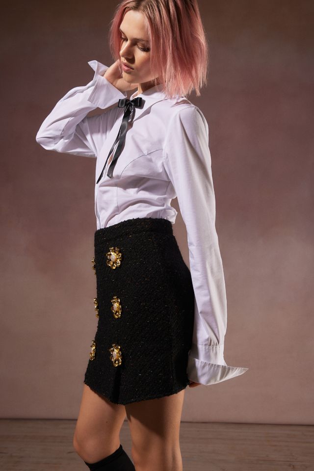 Sister Jane Zoya Tweed Flower-Button Mini Skirt #3