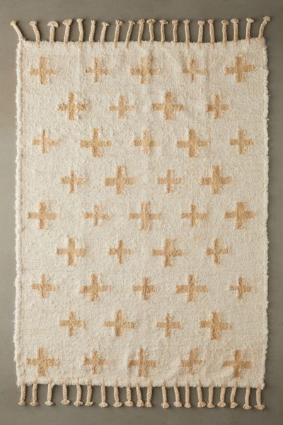 Urban Outfitters Allover Geo Cross Shag Rag Rug In Neutral At