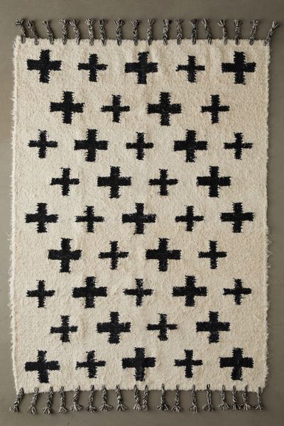 Shop Urban Outfitters Allover Cross Shag Rag Rug In Black/white At