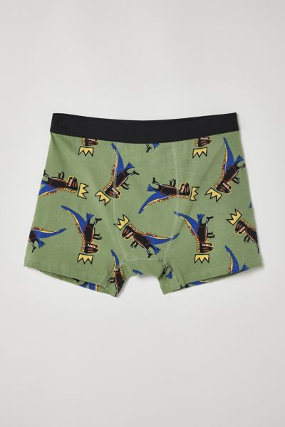 Urban Outfitters Basquiat Tossed Dino Boxer Brief In Olive, Men's At