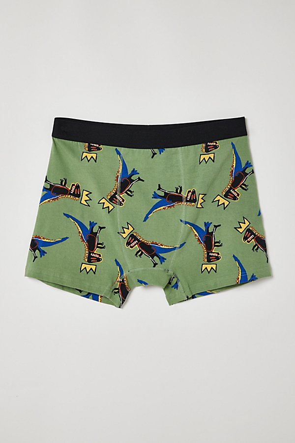 Urban Outfitters Basquiat Tossed Dino Boxer Brief In Olive, Men's At