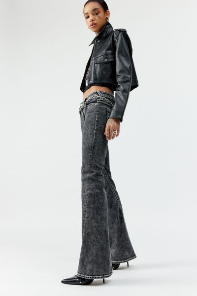 Shop True Religion Joey Big T Vintage Low-rise Flare Jean In Black, Women's At Urban Outfitters