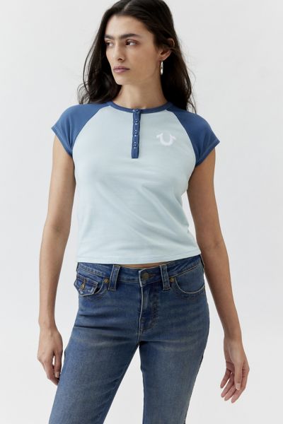 True Religion Colorblock Raglan Tee In Blue, Women's At Urban Outfitters
