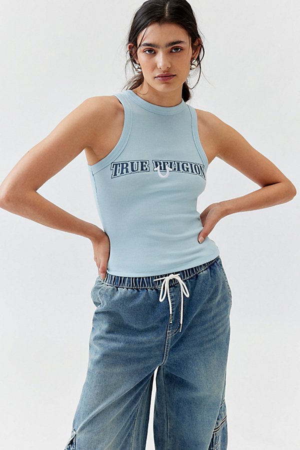 True Religion Embroidered Logo Tank Top In Blue, Women's At Urban Outfitters