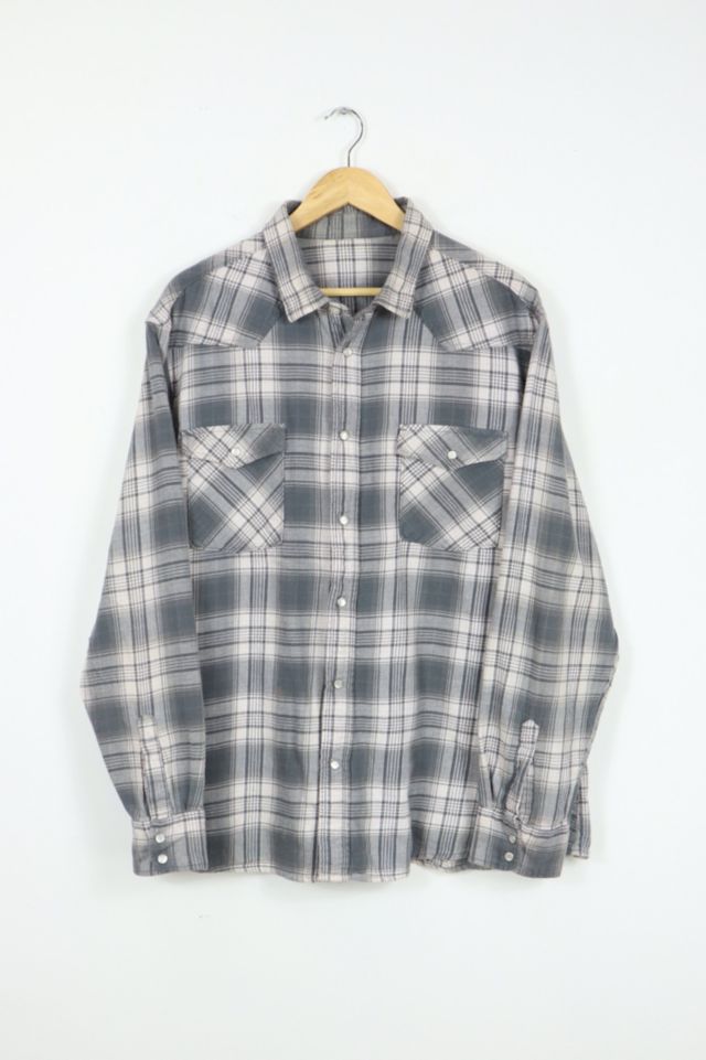 Vintage Grey Plaid Snap Button Shirt | Urban Outfitters