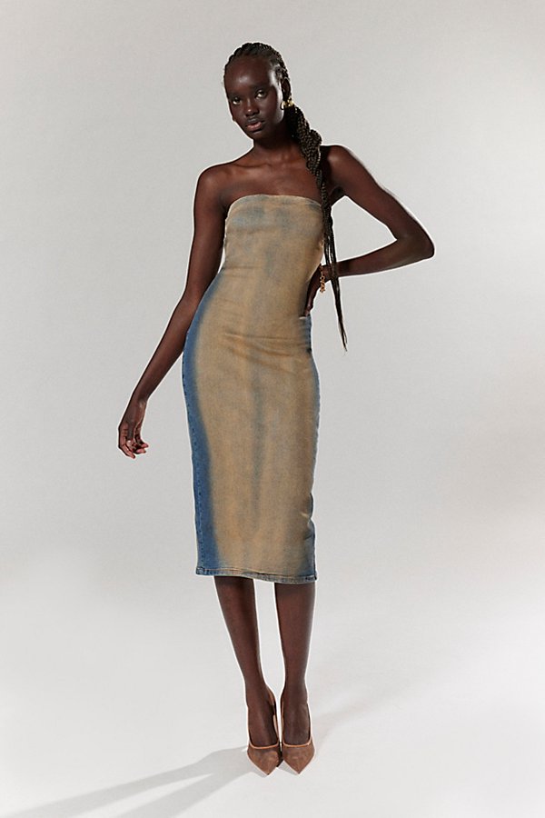 True Religion Denim Vintage Midi Dress In Vintage Denim Medium, Women's At Urban Outfitters