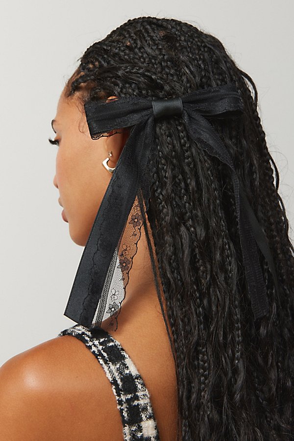 Urban Outfitters Lace Satin Hair Bow Barrette In Black