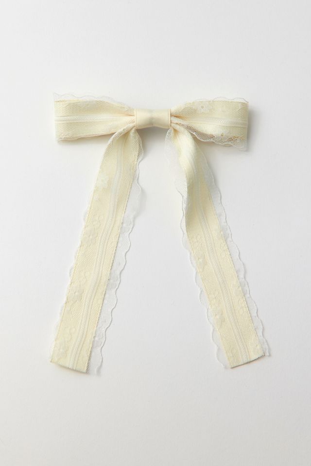 Lace Trimmed Satin Hair Bow Barrette | Urban Outfitters