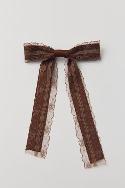 Urban Outfitters Lace Satin Hair Bow Barrette In Brown