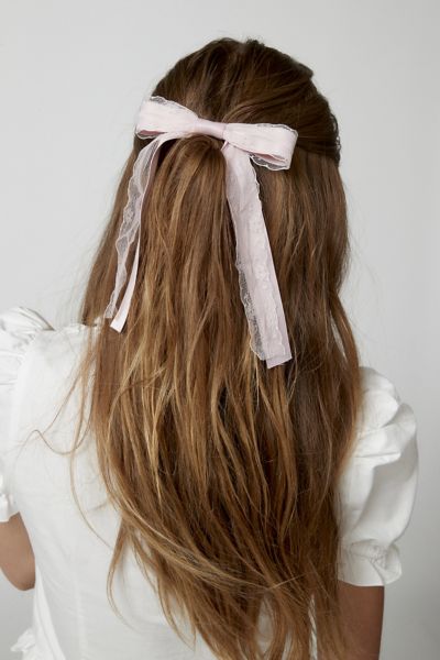 Urban Outfitters Lace Satin Hair Bow Barrette In Pink