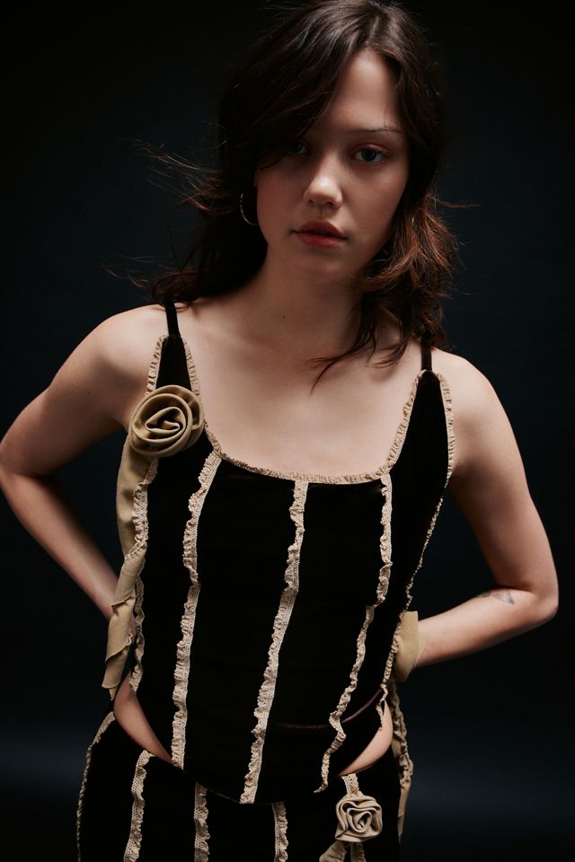 Zemeta Rose Drop Velvet Corset Top Urban Outfitters Canada