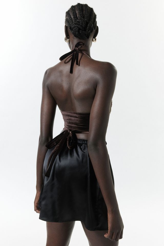 Zemeta Moonlight Satin & Velvet Halter Mini Dress #2