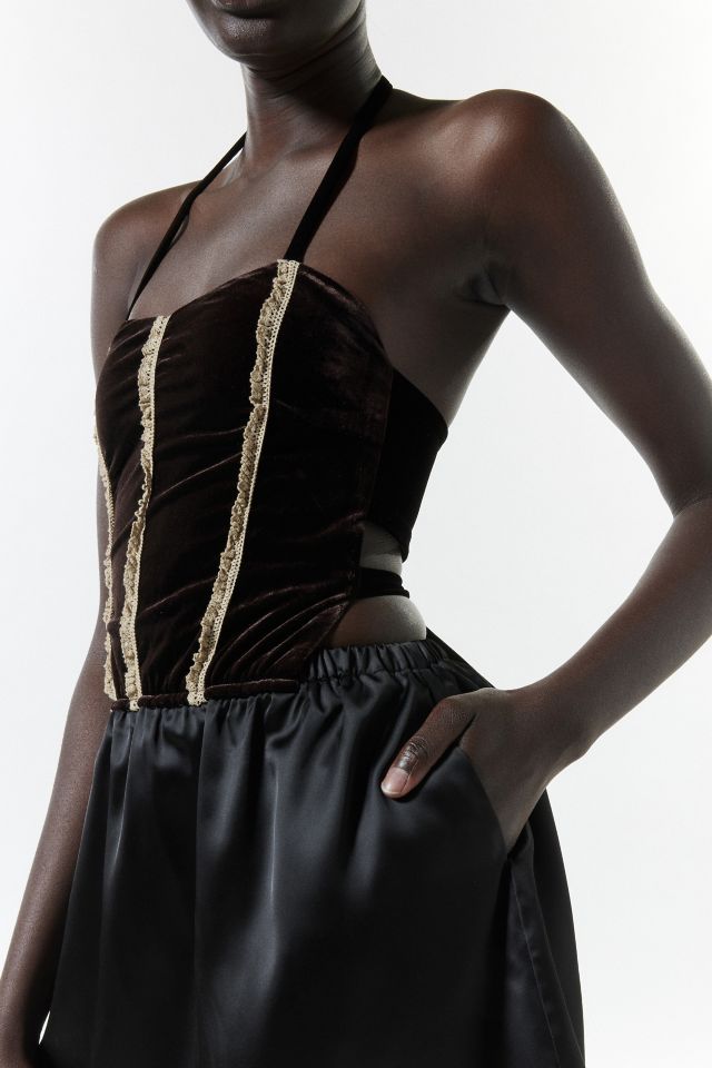Zemeta Moonlight Satin & Velvet Halter Mini Dress #3