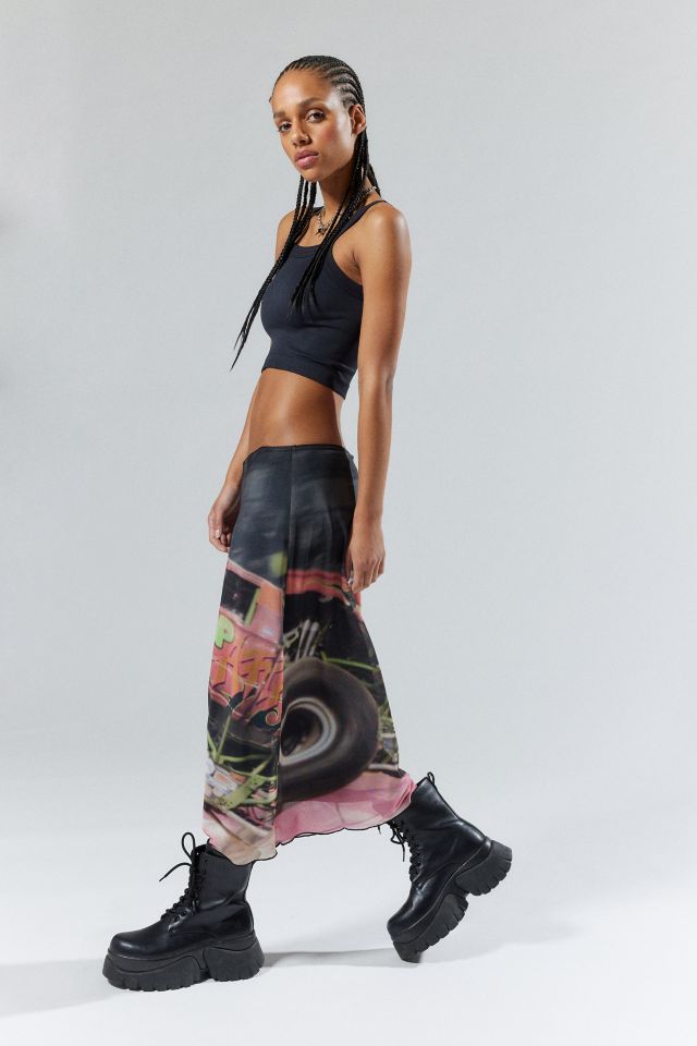 Basic Pleasure Mode Mesh Graphic Midi Skirt #2