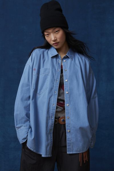 Bdg Denim Lightweight Button-down Shirt In Light Blue, Women's At Urban Outfitters