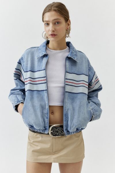 Shop Guess Originals Go Chest Denim Bomber Jacket In Indigo, Women's At Urban Outfitters