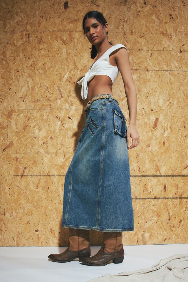 GUESS ORIGINALS Denim Cargo Midi Skirt | Urban Outfitters