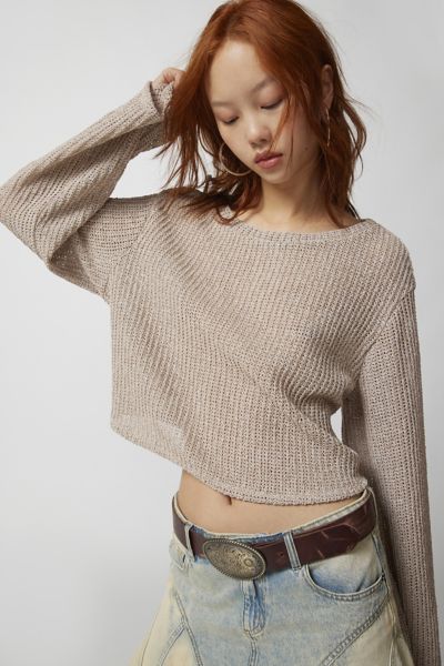Urban Renewal Remnants Loose Knit Drippy Sweater In Taupe, Women's At Urban Outfitters