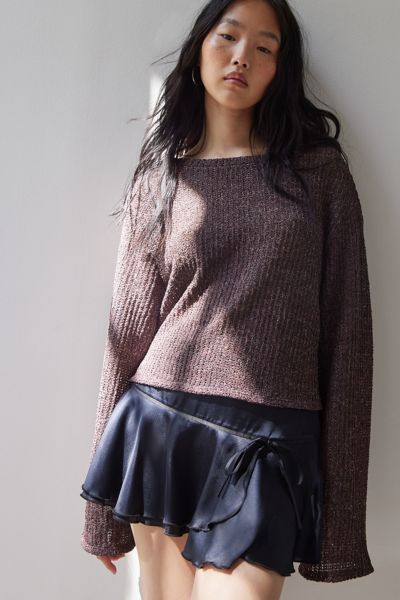 Urban Renewal Remnants Loose Knit Drippy Sweater In Plum