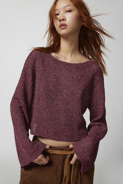 Urban Renewal Remnants Loose Knit Drippy Sweater In Maroon, Women's At Urban Outfitters