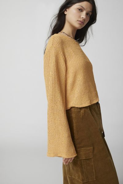 Urban Renewal Remnants Loose Knit Drippy Sweater In Yellow