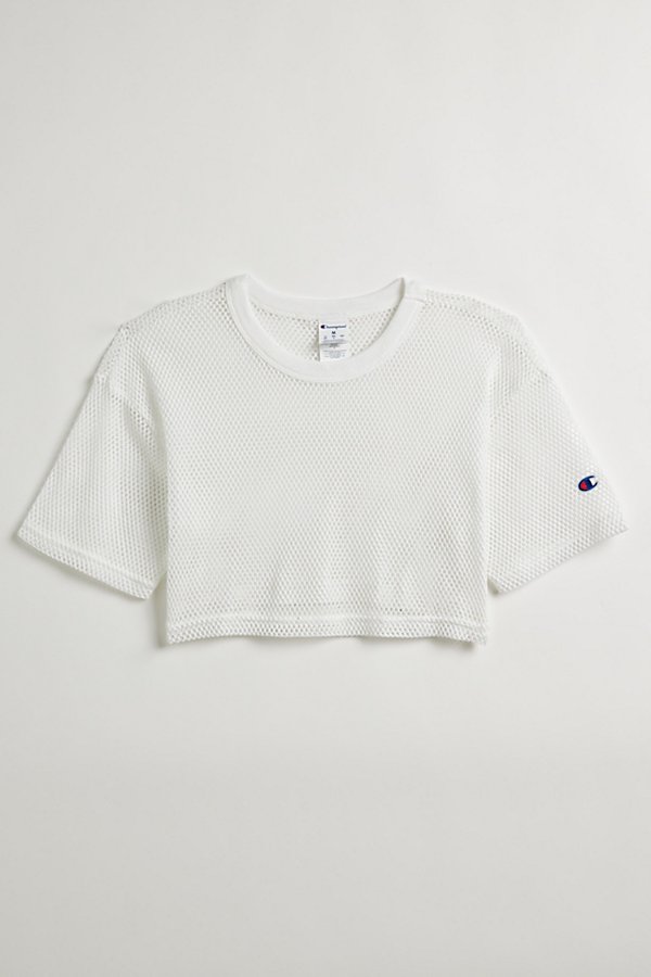 Champion Uo Exclusive Mesh Cropped Tee Top In White At Urban Outfitters