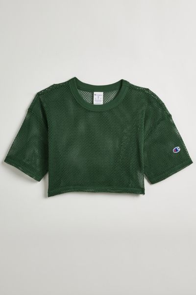 Shop Champion Uo Exclusive Mesh Cropped Tee Top In Dark Green At Urban Outfitters