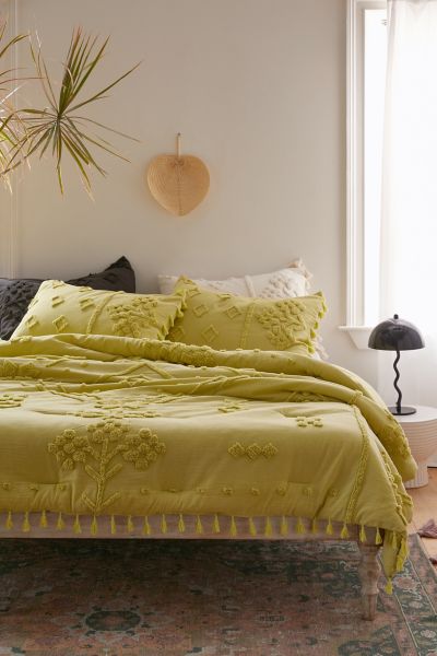 Urban Outfitters Maggie Boho Tufted Comforter In Lime At
