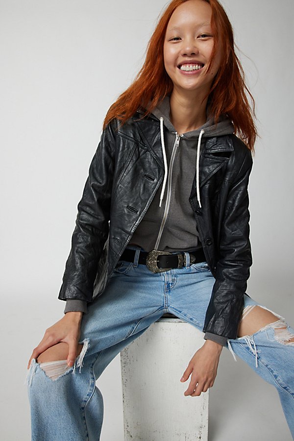 Urban Renewal Vintage Leather Blazer Jacket In Black, Women's At Urban Outfitters