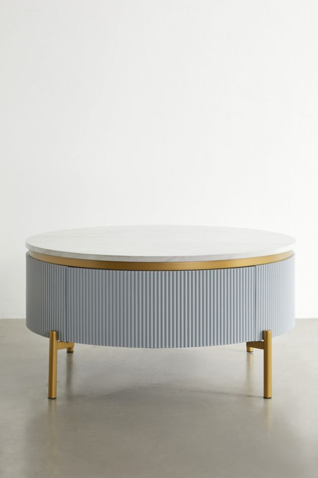 Deco Mist Gold & White Round Marble Cocktail Table with Storage