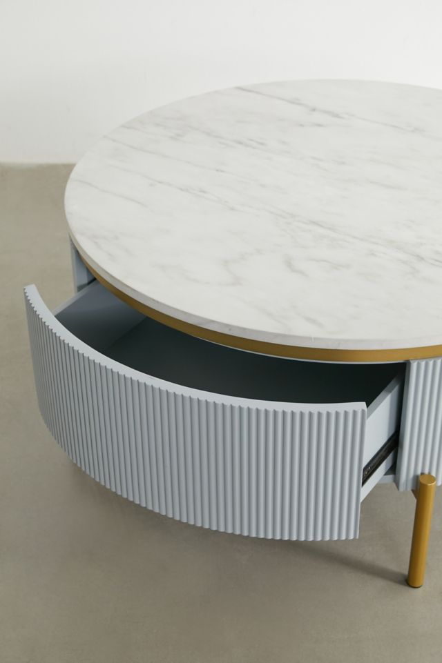Deco Mist Gold & White Round Marble Cocktail Table with Storage