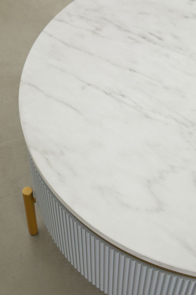 Deco Mist Gold & White Round Marble Cocktail Table with Storage