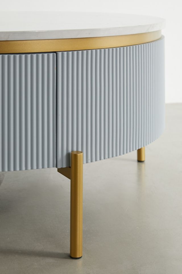 Deco Mist Gold & White Round Marble Cocktail Table with Storage