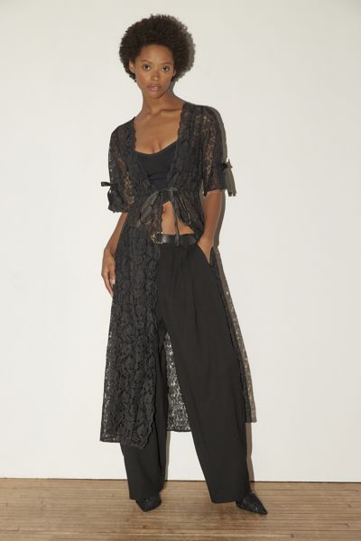 Urban Outfitters Sheer Lace Robe In Black, Women's At