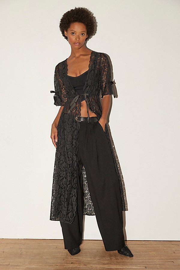 Urban Outfitters Sheer Lace Robe In Black, Women's At