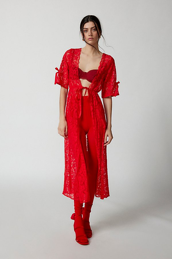 Urban Outfitters Sheer Lace Robe In Red, Women's At