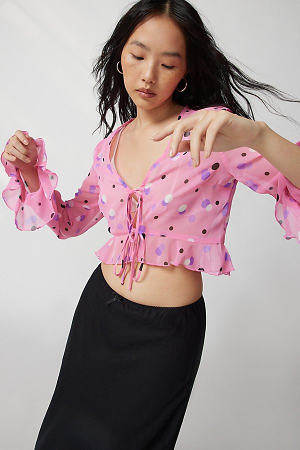 Urban Renewal Remnants Tie Front Ruffle Blouse In Pink