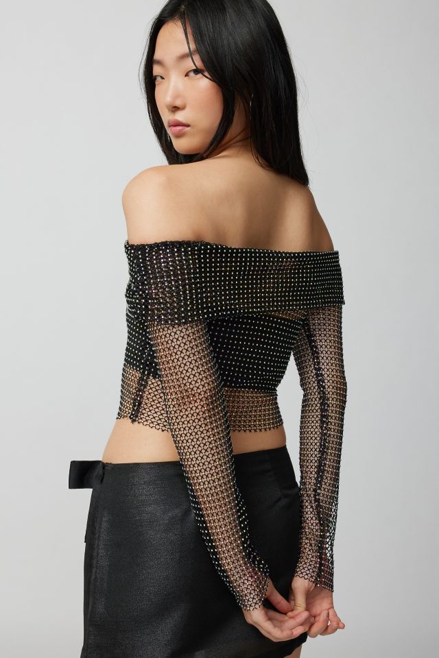 UO Diana Diamante Fishnet Off-The-Shoulder Top #2