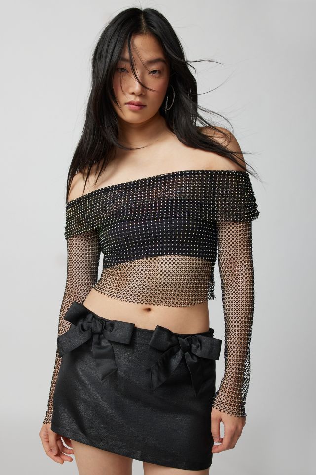 UO Diana Diamante Fishnet Off-The-Shoulder Top #3