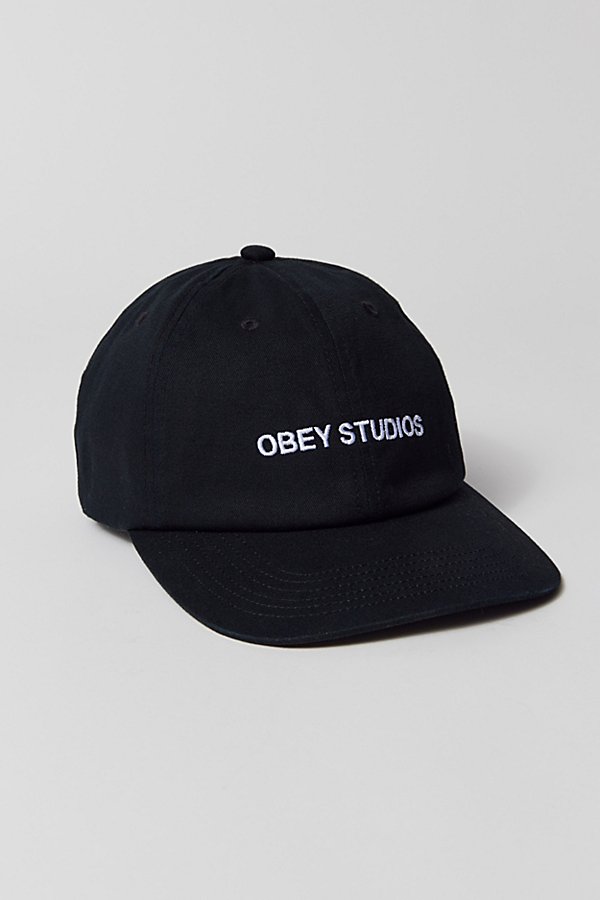 Shop Obey Studio Pigment Dye 6-panel Hat In Black, Men's At Urban Outfitters