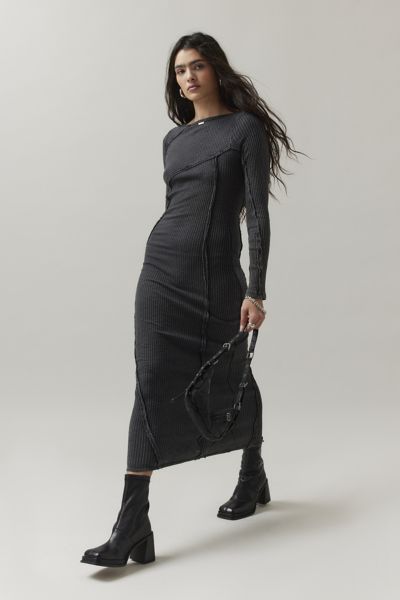 Bdg Cassie Acid Wash Maxi Dress In Dark Grey, Women's At Urban Outfitters